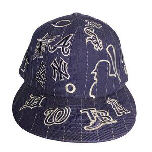 New Era MLB All Over Logos Hat Fitted 7 3/8 Wool 100th Season 59Fifty Baseball
